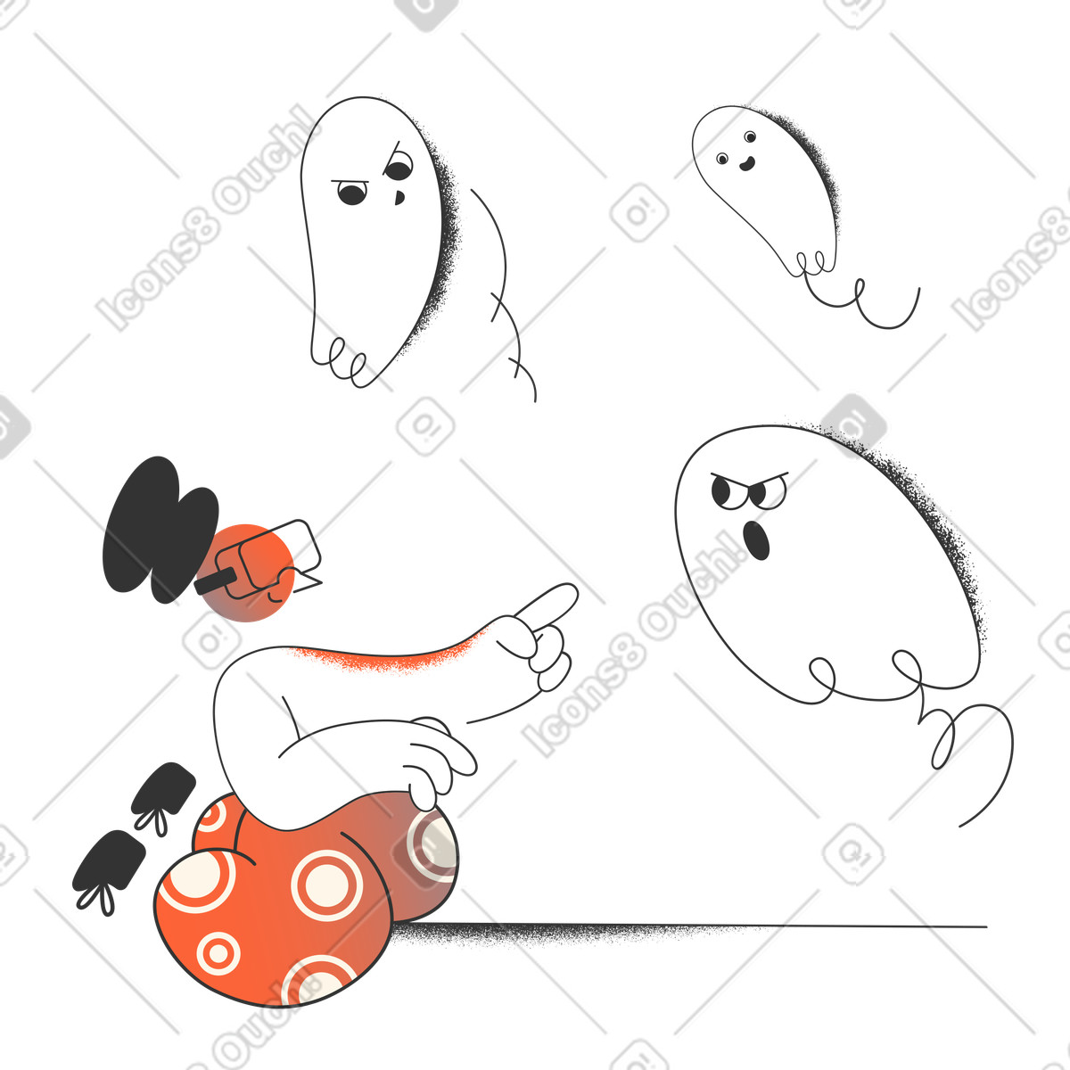 Woman in vr headset seeing ghosts illustration Crayon style download PNG, SVG