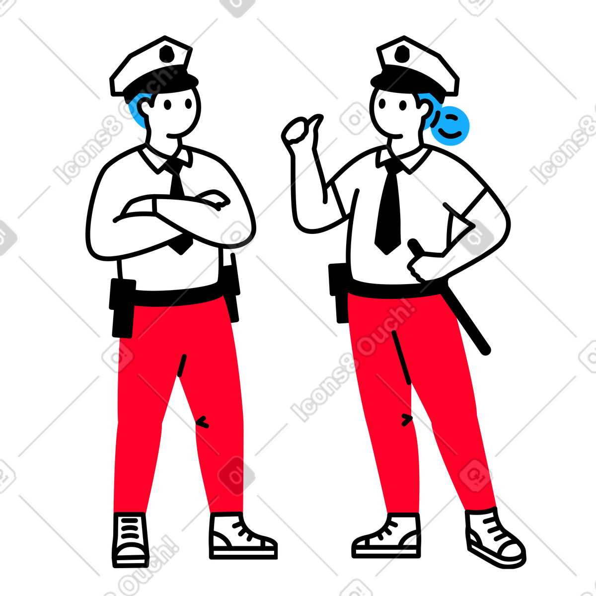 Agenti di polizia con walkie-talkie illustrazione in stile Transistor scarica in PNG, SVG
