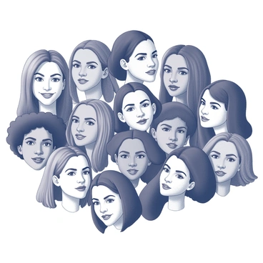 A collection of diverse faces arranged in a harmonious collage. Each face displays distinct ethnic backgrounds, highlighting a variety of unique facial features. The images capture different skin tones, eye shapes, and hair textures. The expressions range from smiles to contemplative looks, showcasing a spectrum of emotions. The alignment of the faces creates a visual flow, emphasizing the beauty of diversity. Each face maintains clarity and detail, allowing viewers to appreciate the individuality of each person represented.