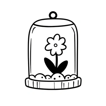 A single primrose with delicate petals contained within a clear glass terrarium. The terrarium is cylindrical and has a small opening at the top. The wooden shelf that supports the terrarium has a smooth, polished surface, showcasing the natural grain of the wood. There are small pebbles at the bottom of the terrarium, providing a natural base for the primrose. The background is minimal, emphasizing the terrarium and the primrose as the central focus of the image.