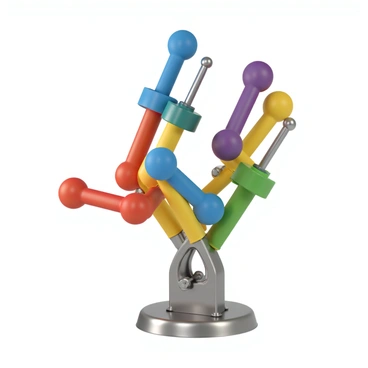 An art installation featuring a series of colorful levers interacting with each other