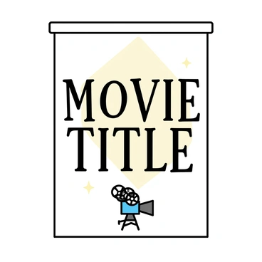 A retro movie poster displays the title "MOVIE TITLE" prominently at the center using bold italic font. The background features a simple geometric pattern in muted colors, emphasizing a vintage aesthetic. At the bottom, there are small, minimalist illustrations of classic film elements such as a film reel and a camera. The overall design is clean, with balanced spacing around the title and illustrations.