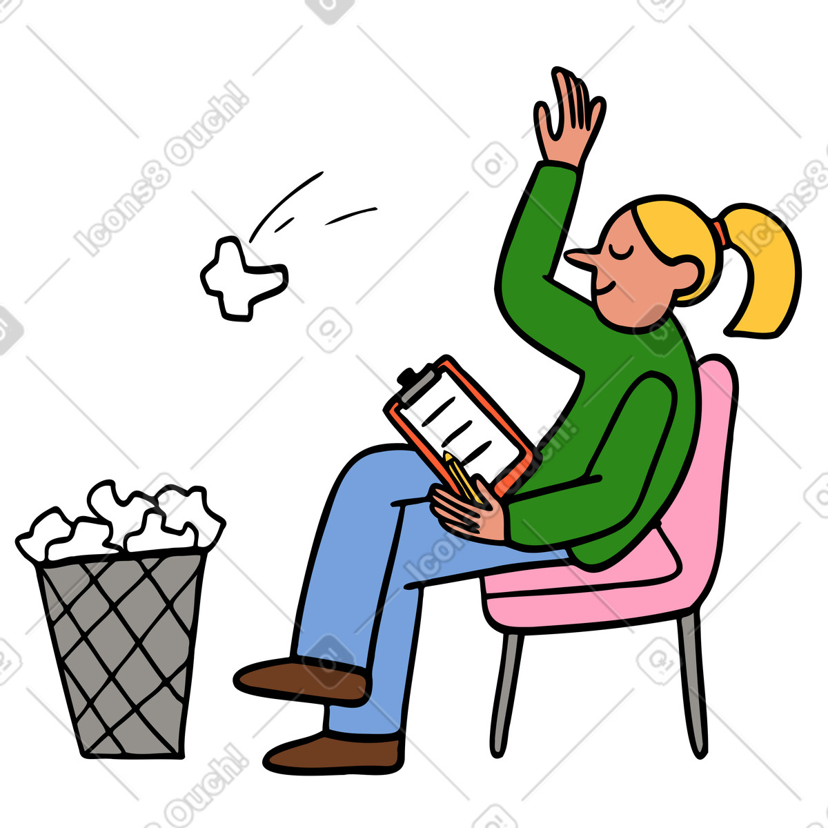 Creative process frustration and idea rejection, Throwing papers in a trashcan, Deleting everything illustration Comic style download PNG, SVG