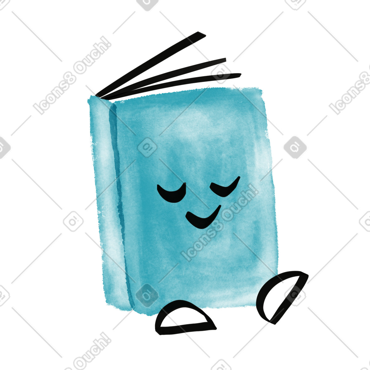 Reading book character symbolizing calm learning and peaceful study time illustrazione in stile Watercolor sketch scarica in PNG, SVG