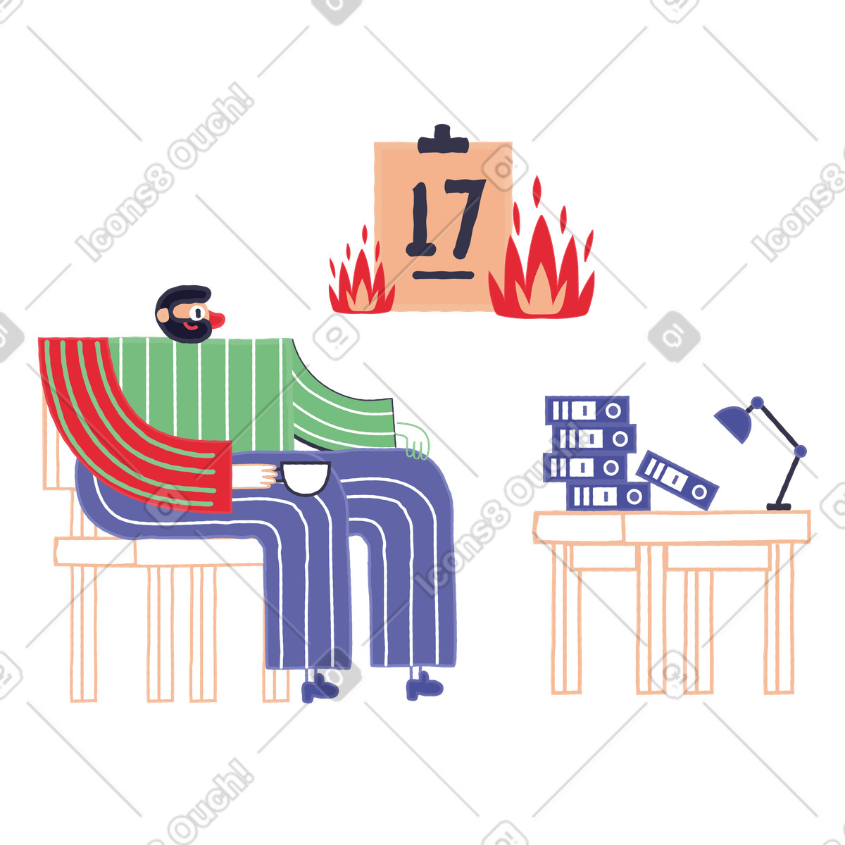 下载 Stripy 风格的 男人不顾最后期限而拖延工作 插画，支持 PNG、SVG 格式
