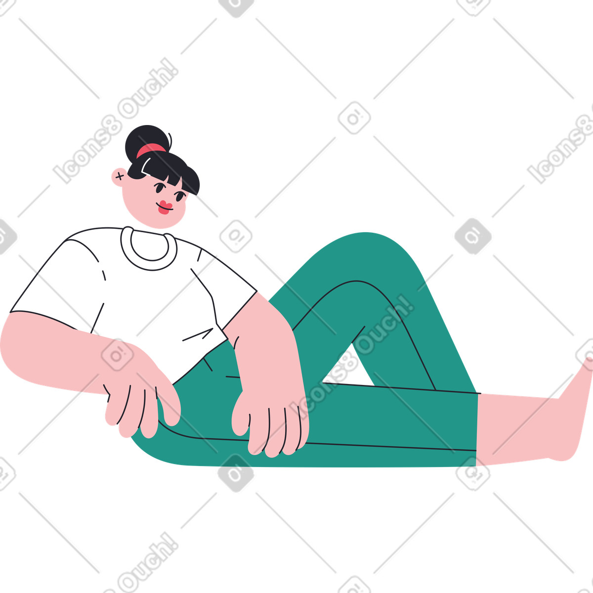 Woman reclining with one leg bent illustration in Boba style download in PNG, SVG