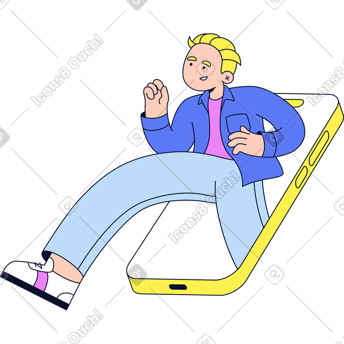 Flexy スタイルの 電話から飛び降りる男 のイラストをPNG、SVG形式でダウンロード