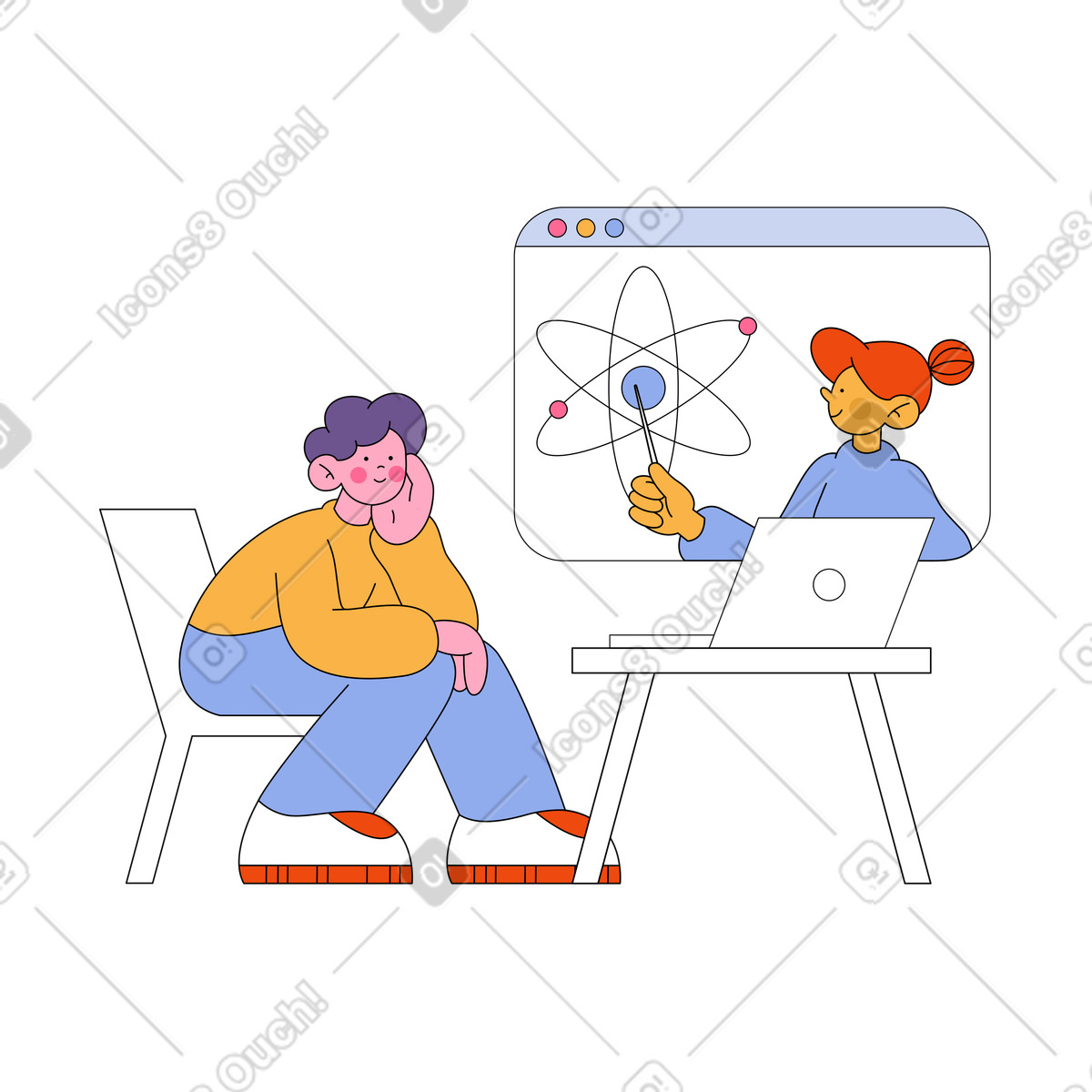 Man attends an online class illustration in Bloom style download in PNG, SVG