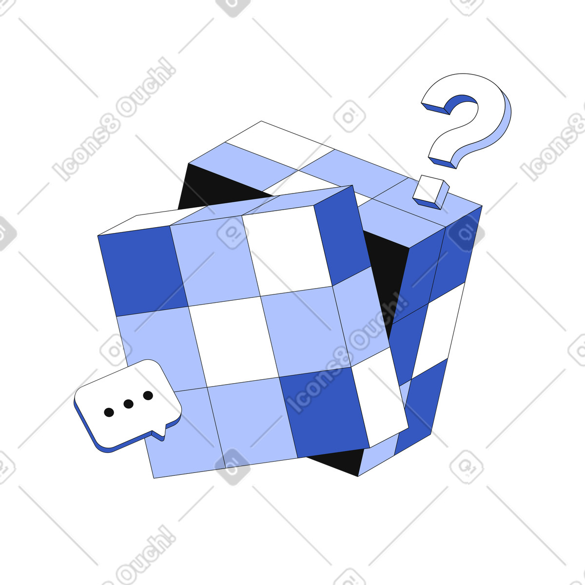 Rubik's cube puzzle with question mark illustration in PNG, SVG