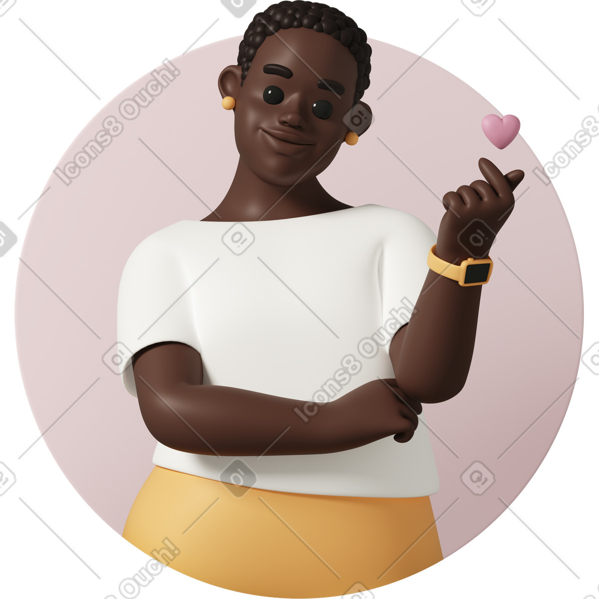 Ilustración Avatar de mujer sonriente haciendo dedos en forma corazón estilo 3D Casual life a descargar PNG y SVG