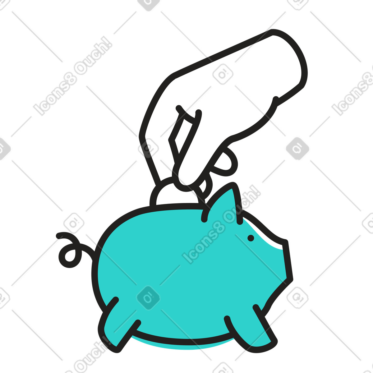 Ilustração de Mão colocando moeda em um cofrinho no estilo Little para baixar PNG, SVG