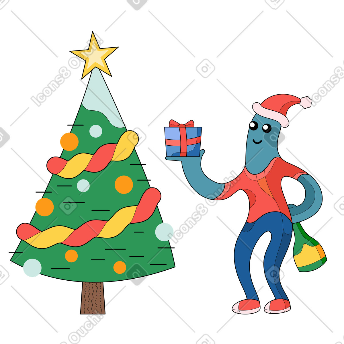 Surr スタイルの Gift-giving near Christmas tree, traditions and joy のイラストをPNG、SVG形式でダウンロード