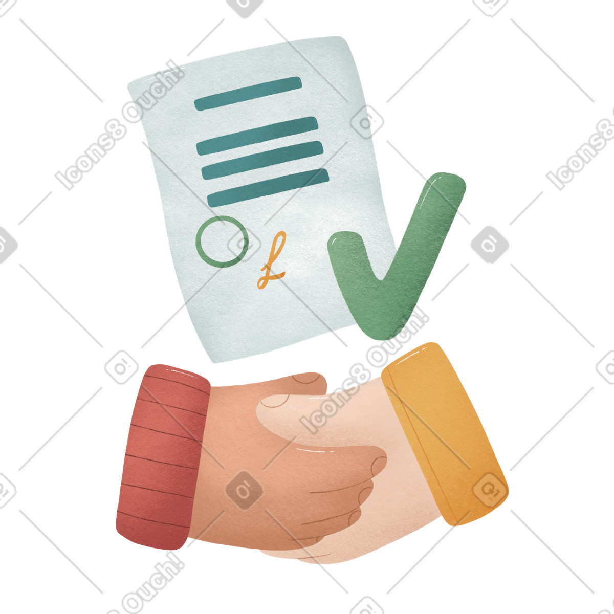 Handshake as a sign of signing contract illustration in Woolly style download in PNG, SVG