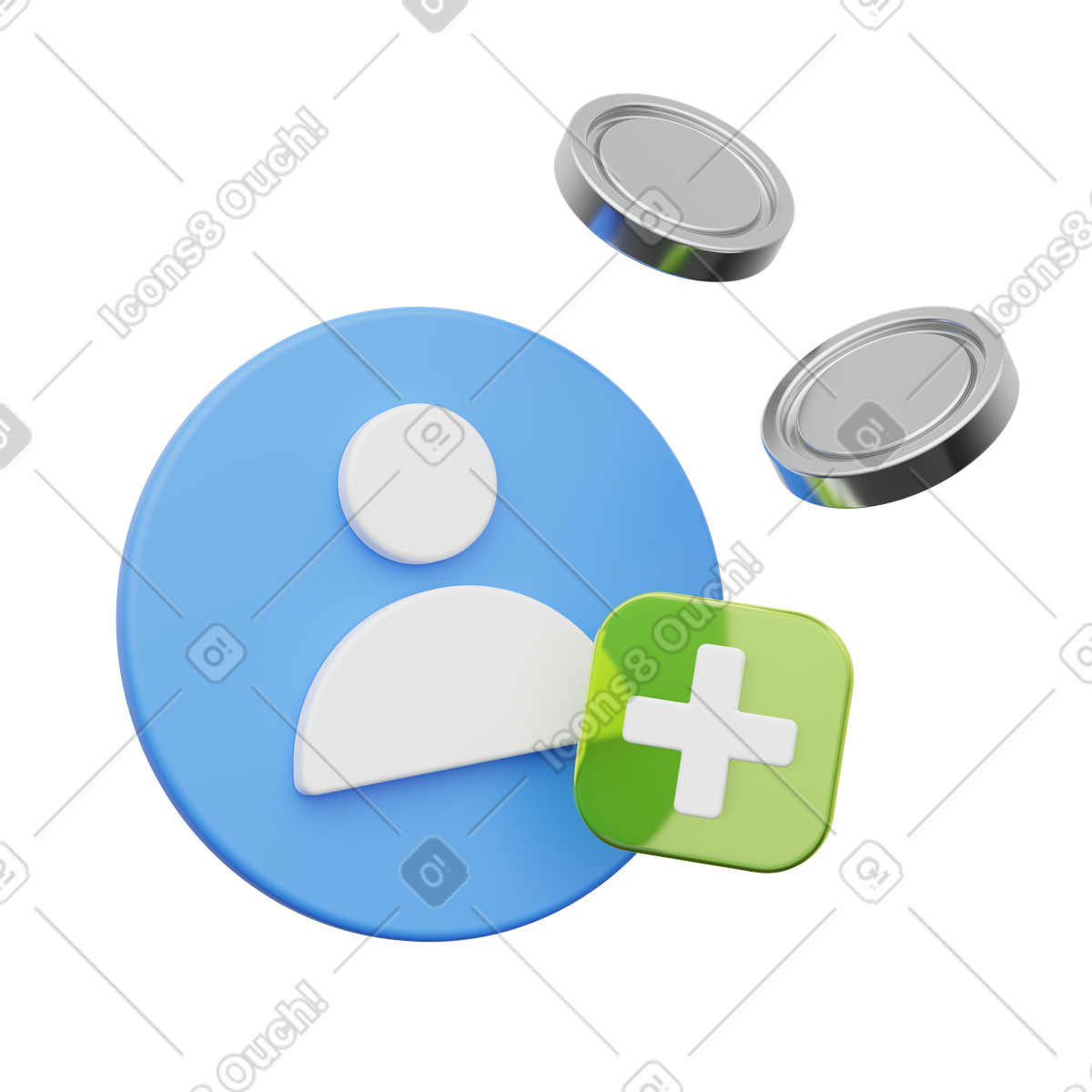 User icon with coins and plus, Money account, New membership illustration in PNG, SVG