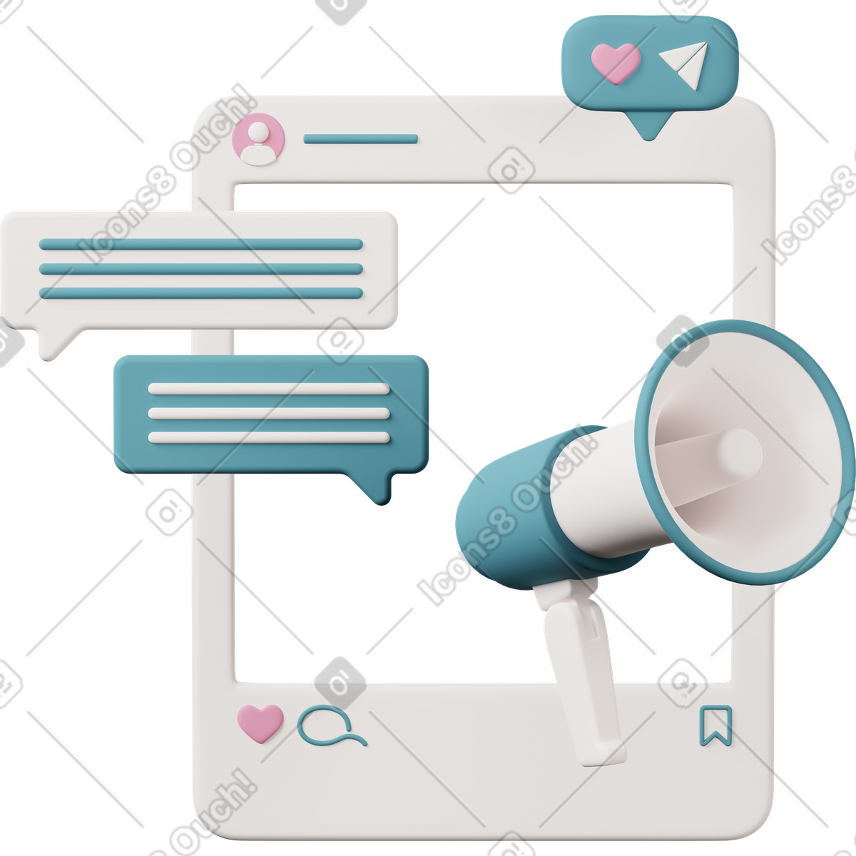 下载 3D Casual life 风格的 Promoting post on social media 动画插图，支持 GIF、Lottie （JSON）、AE 格式