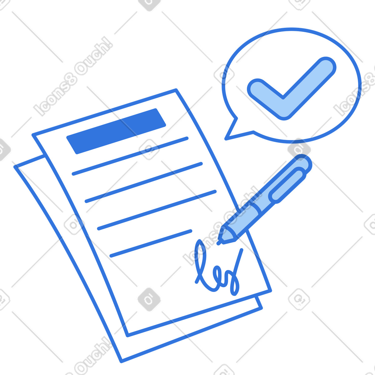 Signing documents with pen illustration in Sky style download in PNG, SVG