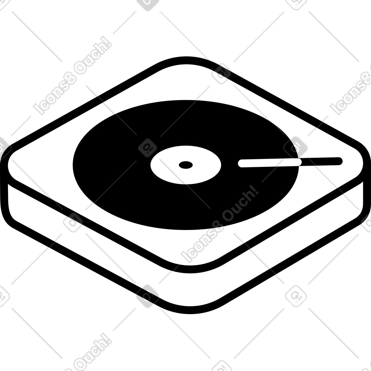 Ilustração de Turntable vinyl record player with stylus tonearm minimal music symbol em no estilo Notion Line Art para baixar em PNG, SVG