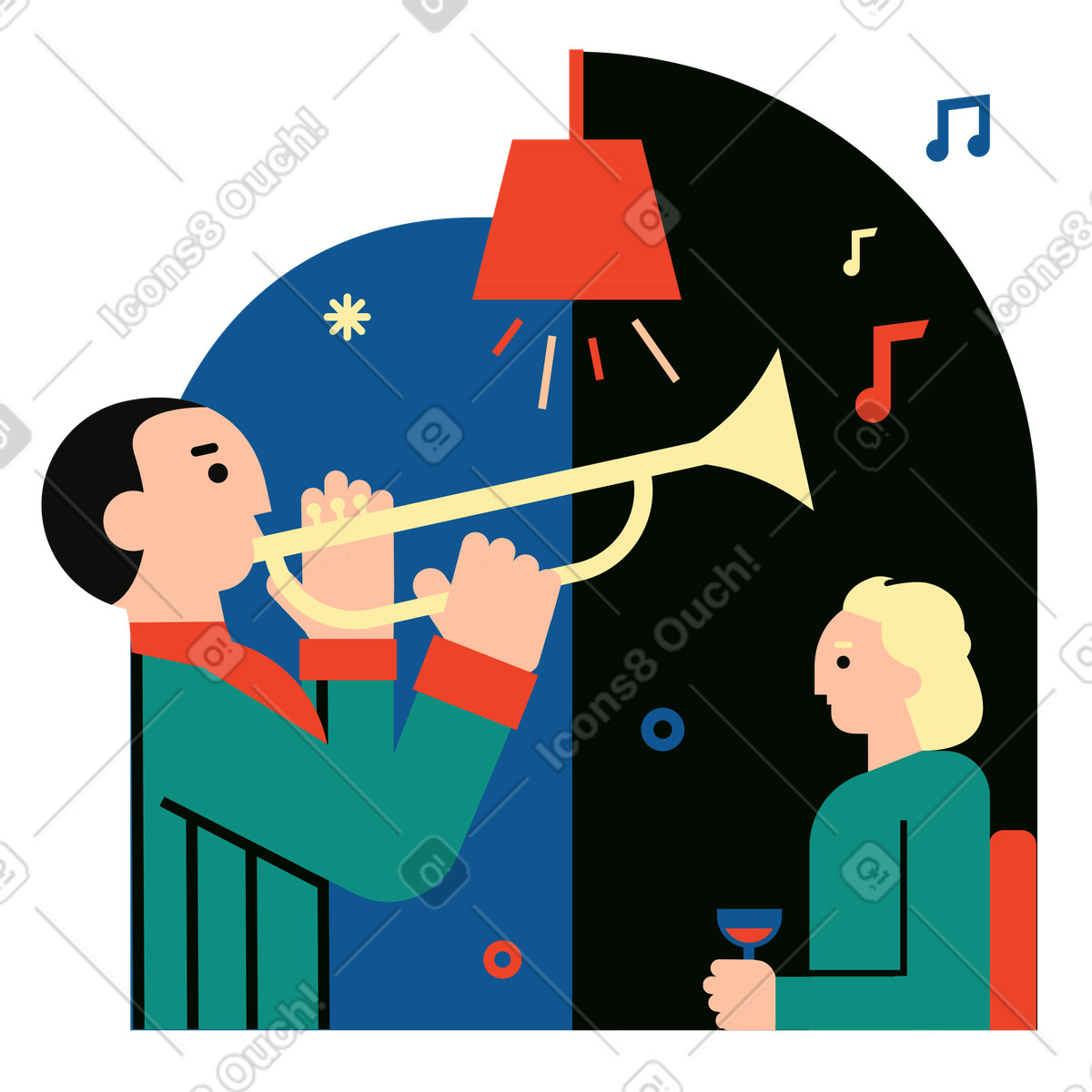 Livemusik in einer bar spielen-Illustration im Polar-Stil als Download PNG, SVG