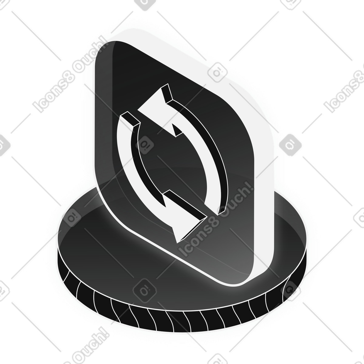 Data refresh icon with circular sync arrows on pedestal illustration in Inverse style download in PNG, SVG
