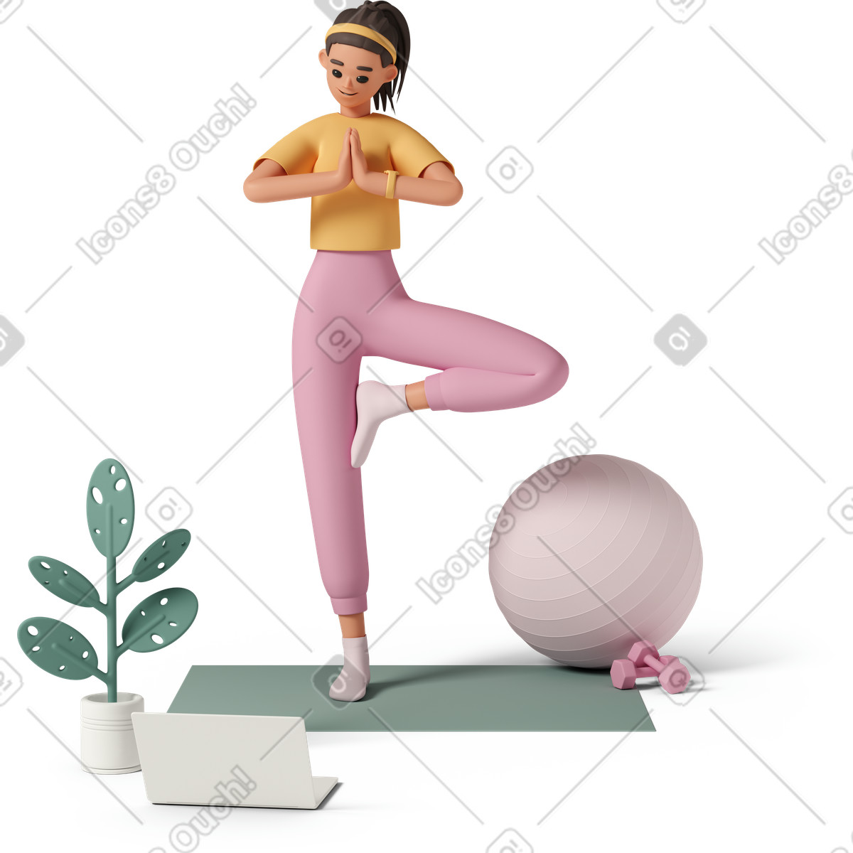3D Casual life スタイルの Young woman does yoga のイラストをPNG、SVG形式でダウンロード