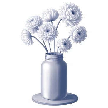 A rustic jar sits on a wooden table, filled with a variety of ranunculus flowers. The flowers showcase a range of intricate petal shapes, with their lush blooms in full display. Each flower stands tall, featuring layers of delicate petals that appear to invite closer inspection. The jar has a textured surface that enhances its rustic charm, while the arrangement of flowers creates a joyful composition that draws the eye.