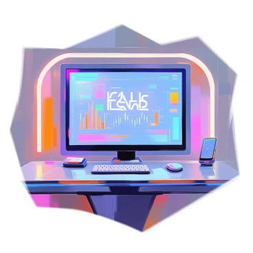 A digital display set in a sci-fi environment, showcasing a large screen with glowing, high-tech graphics. The screen is filled with complex data visualizations and neon-colored charts. Prominent on the display is a sleek, futuristic illustration font spelling out various technical terms and statistics. The overall ambiance is illuminated by soft, ambient lighting that highlights the advanced technology surrounding the display, including control panels and holographic interfaces.