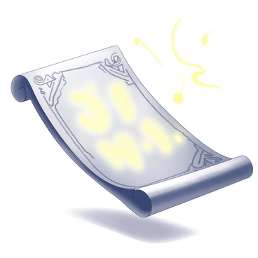 An ancient scroll partially unfurling in mid-air. The scroll is made of aged parchment, with intricate designs and symbols along its edges. Glowing letters appear across the surface of the scroll, illuminating its text with a soft light. The scroll is held aloft by an unseen force, creating a sense of magic and wonder around it. The background features subtle hints of shadow, emphasizing the scroll's prominence in the scene.