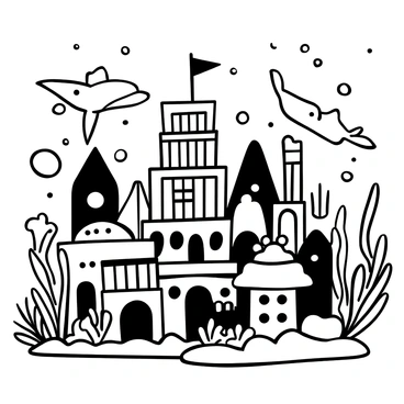 A detailed undersea city filled with various architectural structures resembling coral reefs and marine life. Stingrays glide gracefully through the water, their wings flowing smoothly as they navigate among the buildings. Colorful sea plants sway gently in the currents, surrounding the cityscape. Bubbles rise from the ocean floor, adding to the lively atmosphere. Schools of small fish dart between the structures, creating a sense of movement and activity.