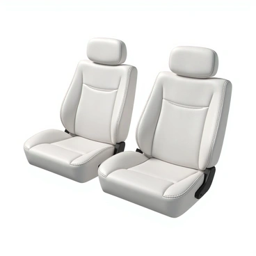 A close-up view of plush white leather car seats featuring intricate, elegant stitching. The leather has a smooth texture with a slight sheen, highlighting its premium quality. The stitching is crafted with precision, forming symmetrical patterns along the seams, enhancing the luxurious appearance of the seats. The focus captures the softness and comfort of the leather, inviting the viewer to imagine a refined automotive interior.