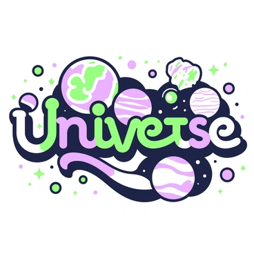 A cosmic scene featuring the planets of the solar system creatively arranged to form the letters of the word "Universe." Each planet is distinctly represented, with a prominent representation of Mercury, Venus, Earth, Mars, Jupiter, Saturn, Uranus, and Neptune. The letters are large and clear, made up of the planets in a flowing sequence. The planets are detailed with visible textures and atmospheric features, showcasing their unique characteristics. A deep space backdrop is present, with stars dotting the dark expanse, enhancing the celestial theme of the image.