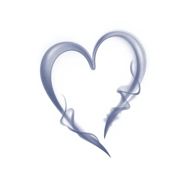 Two streams of smoke are drifting upwards in the sky. The smoke is curling and twisting as it rises, gradually coming together to form a distinct heart shape. The surrounding sky is expansive and clear, providing a contrasting backdrop to the delicate formation of the smoke. The heart shape is softly defined, with wisps of smoke creating a gentle and flowing outline.