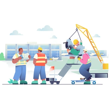 Engineers and workers constructing a new jet bridge at an airport