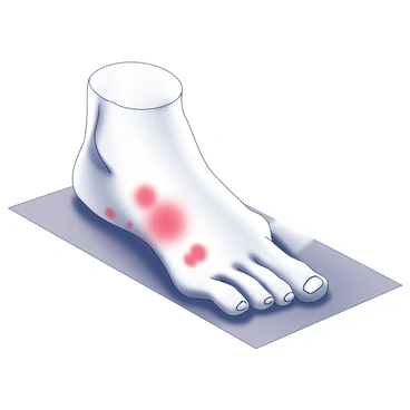 A foot is positioned on a flat surface, revealing the details of the skin. The foot has several prominent red marks on the skin, indicating the pressure points where tight shoelaces have caused irritation. The contours of the foot are visible, highlighting the arch and the toes. The marks are concentrated around the areas where the laces would press against the skin, providing a clear visual of the impact of footwear.