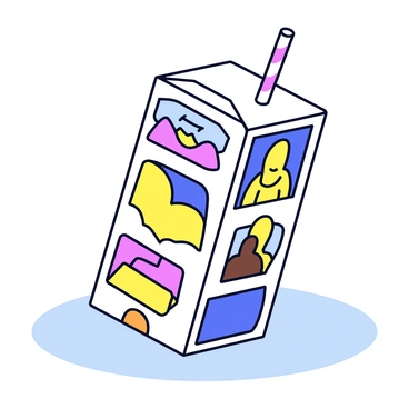 A juice box painted with famous artworks, becoming a piece of modern art.