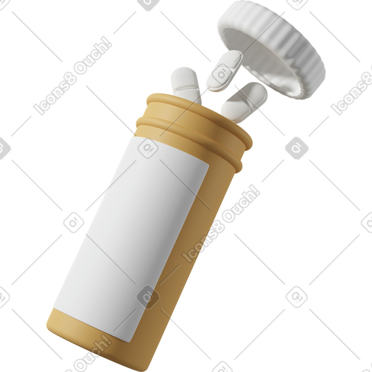 3D Casual life スタイルの Opened yellow bottle of pills のイラストをPNG、SVG形式でダウンロード