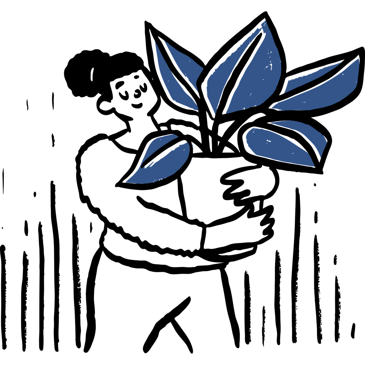 Open Doodles 스타일의 그녀의 관엽 식물을 돌보는 여자 일러스트레이션 PNG, SVG 다운로드