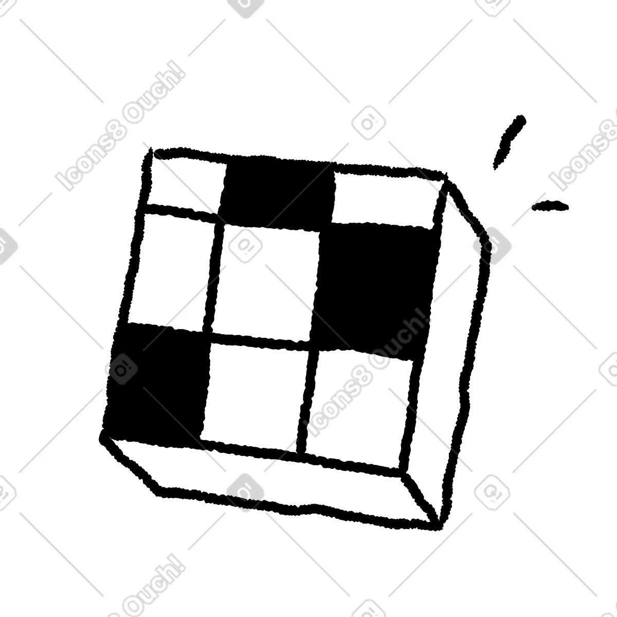 下载 Black Chalk 风格的 Cube checkerboard pattern hand drawn block with shaded squares 插画，支持 PNG、SVG 格式