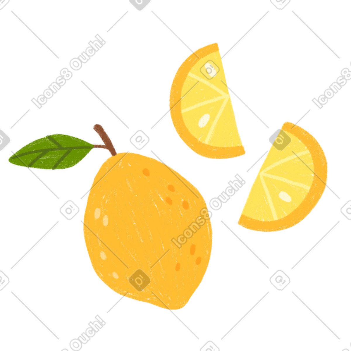Lemon with leaf and slices illustration in Cozy style download in PNG, SVG