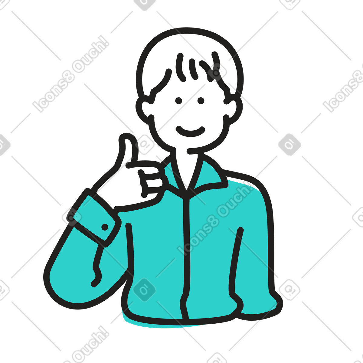 Ilustración Hombre joven mostrando pulgares hacia arriba en estilo Little a descargar en PNG y SVG