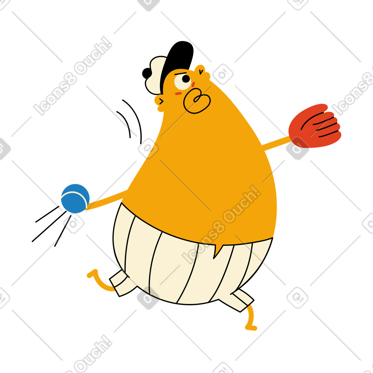 Ilustração de Um personagem em uniforme beisebol faz arremesso no estilo Jelly para baixar PNG, SVG