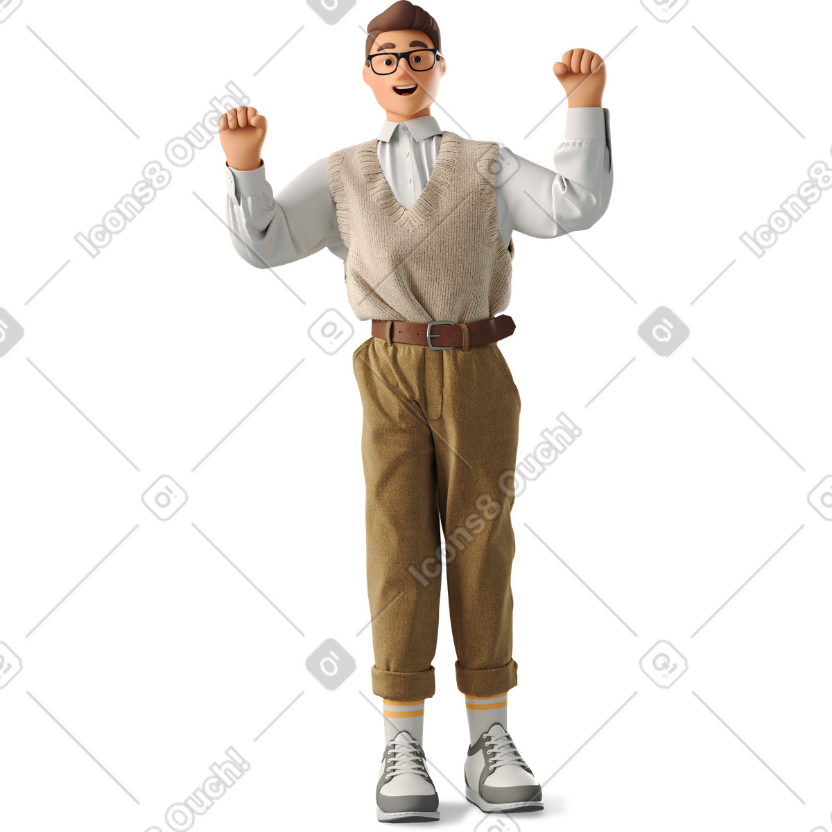 Young man raising his fists illustration in 3D Business style download in PNG, SVG