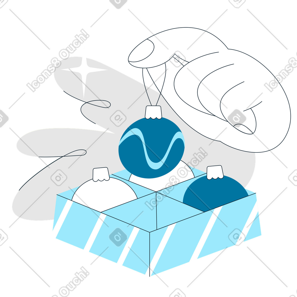 下载 Indigo 风格的 Choosing Christmas ornament, Festive home decor and holiday preparation 插画，支持 PNG、SVG 格式