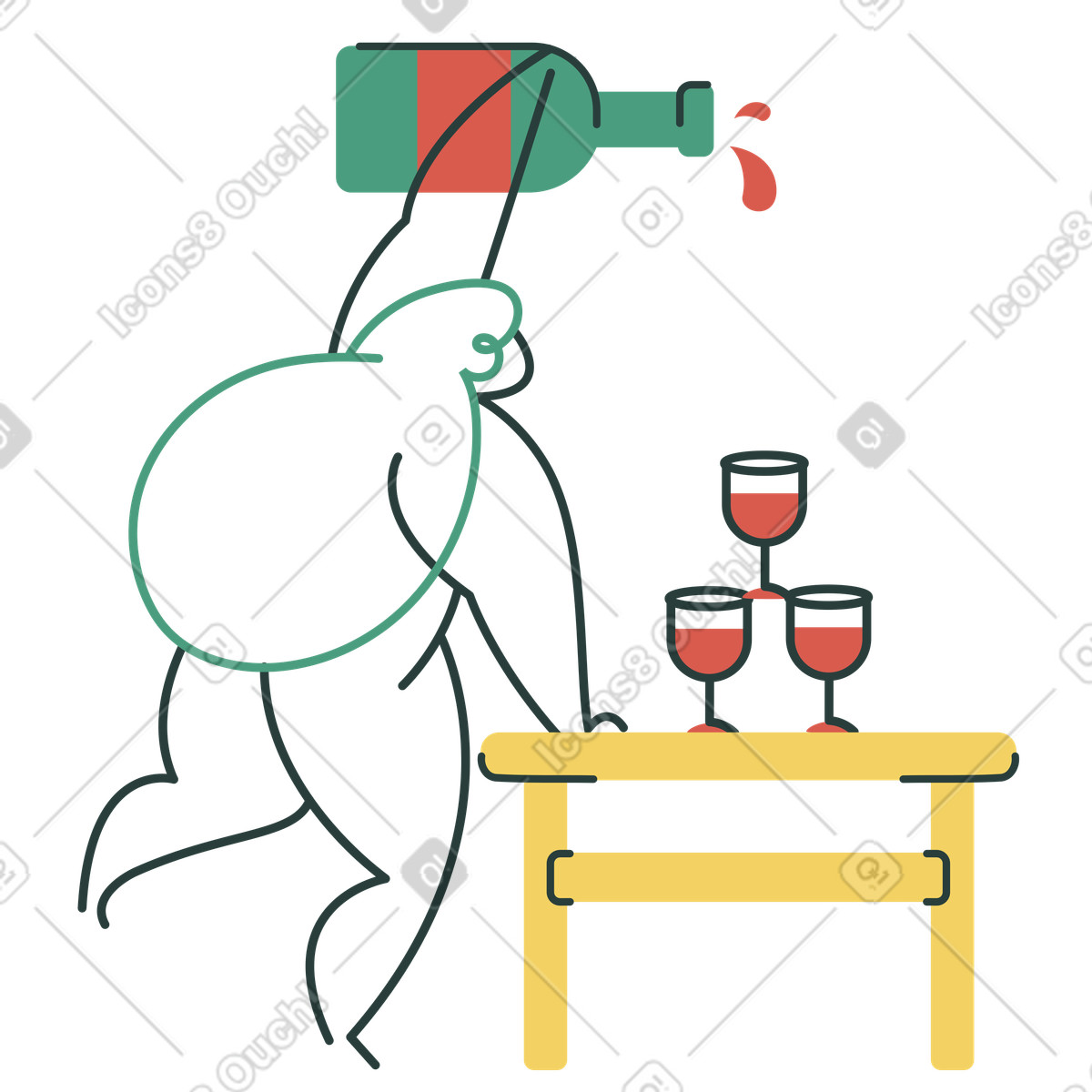 下载 Macaroni 风格的 女人将葡萄酒倒入玻璃塔中 插画，支持 PNG、SVG 格式