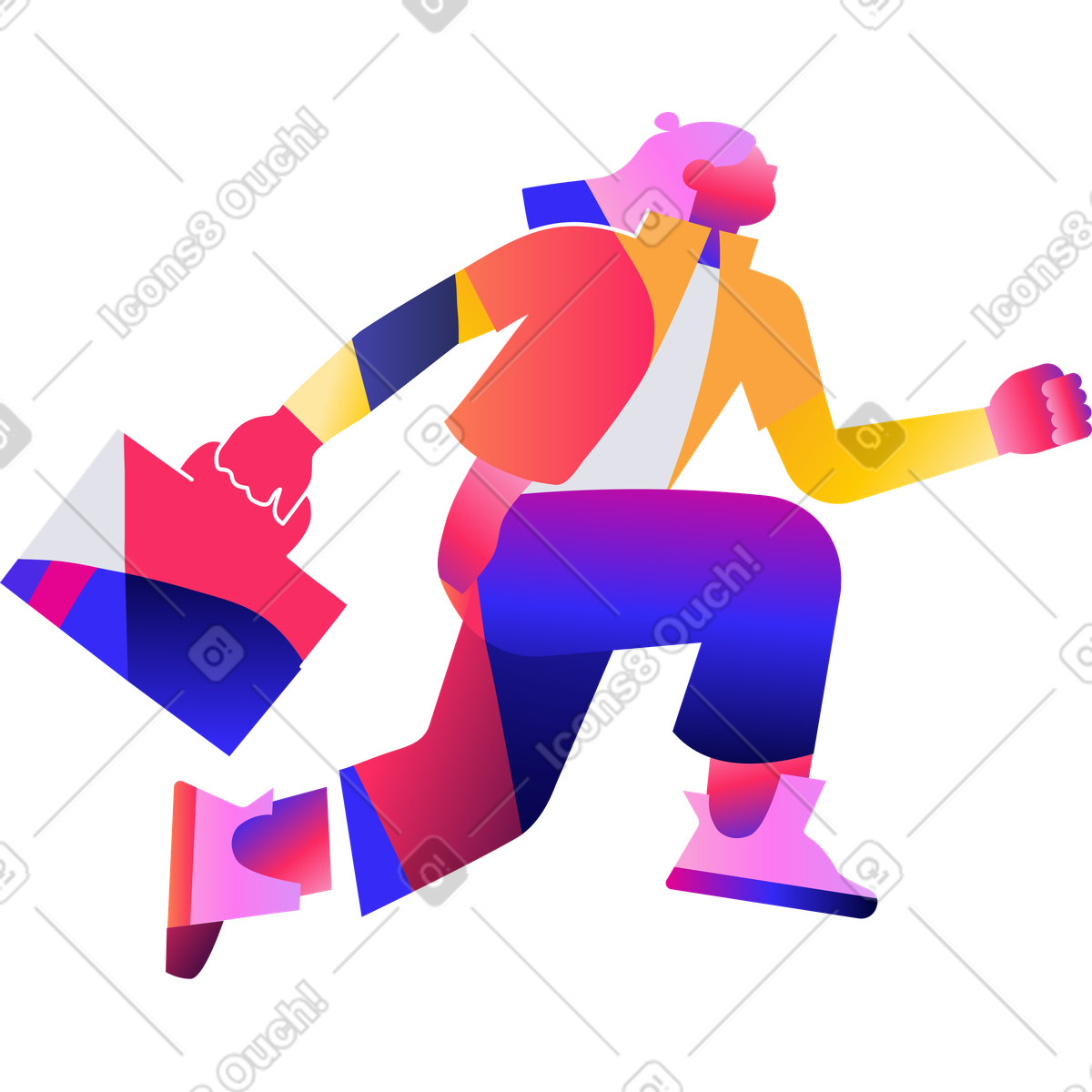 Seitenansicht einer frau, die mit aktentasche in der hand läuft-Illustration im Mix-Stil als Download PNG, SVG