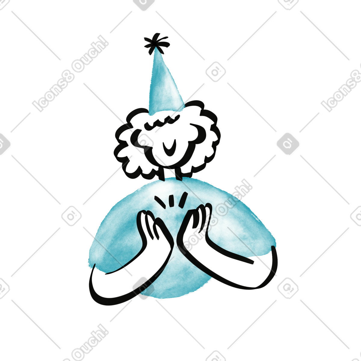 Party hat character clapping hands in joyful celebration pose illustrazione stile Watercolor sketch scarica PNG, SVG