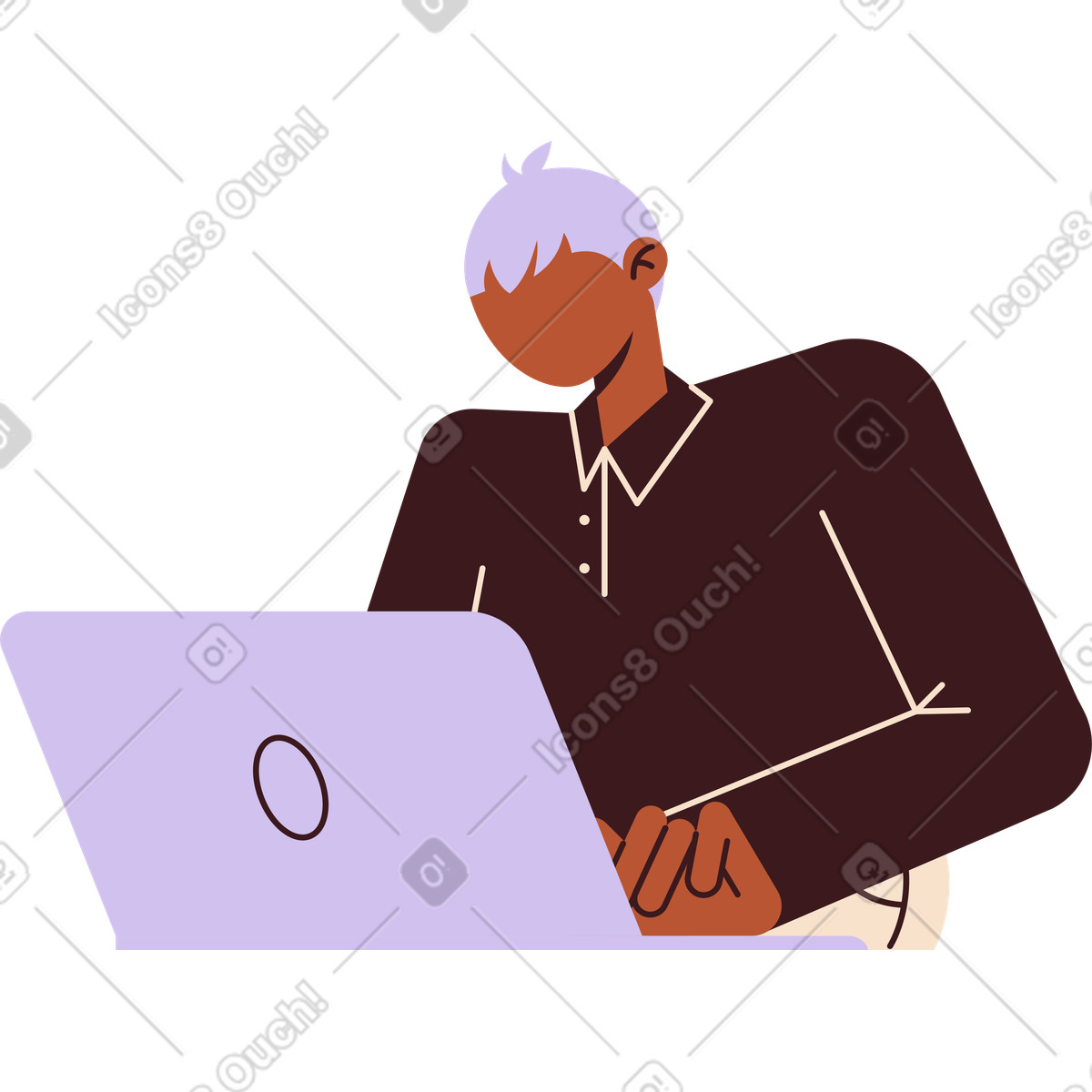 Ilustración Tipo trabajando en una computadora portátil estilo Folks a descargar PNG y SVG