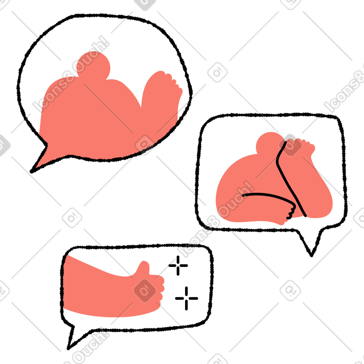 Bold People 스타일의 Chat bubbles with abstract characters waving hand and giving thumbs 일러스트레이션 PNG, SVG 다운로드