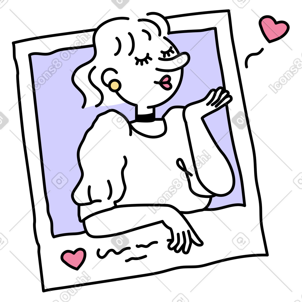 Ilustração de Jovem mulher mandando um beijo no ar instagram em estilo Notes para baixar em PNG, SVG