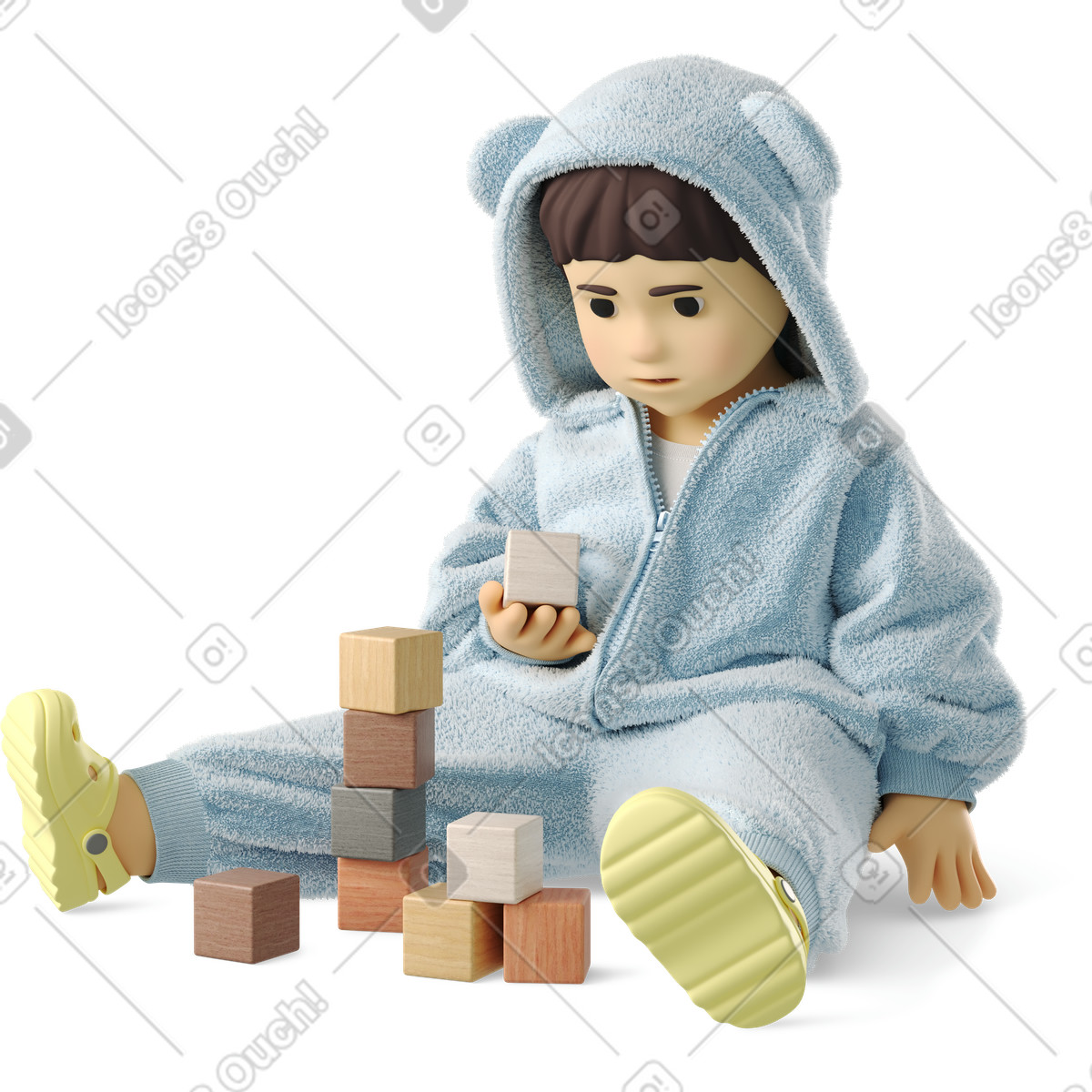 Bambino che gioca con i blocchi illustrazione in stile 3D Business scarica in PNG, SVG