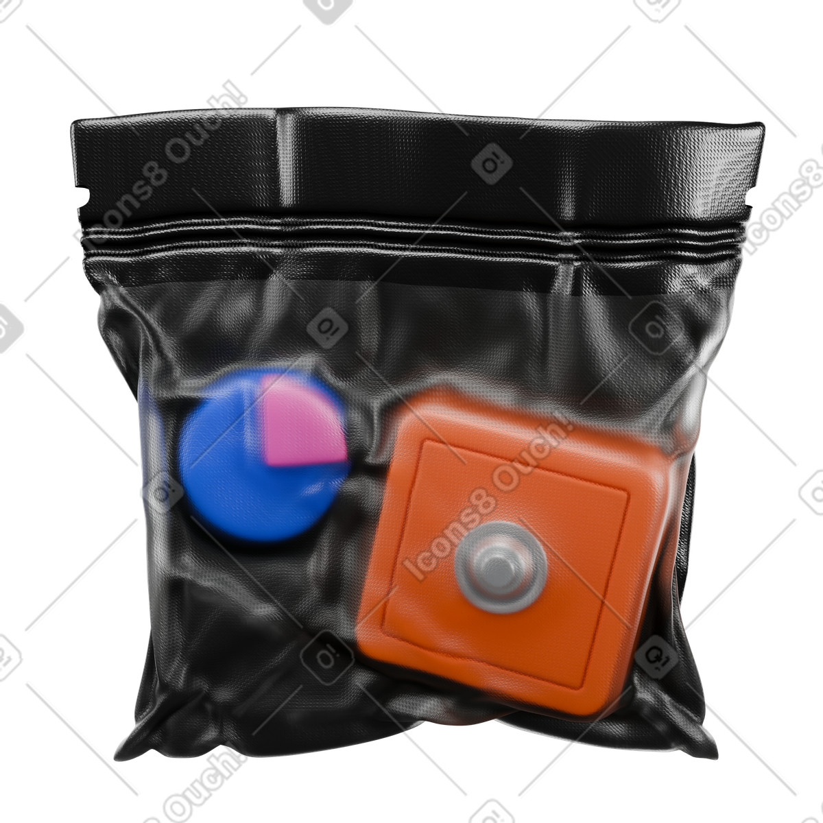 Sealed bag with pie chart and safe illustration for risk management clipart in PNG SVG GIF